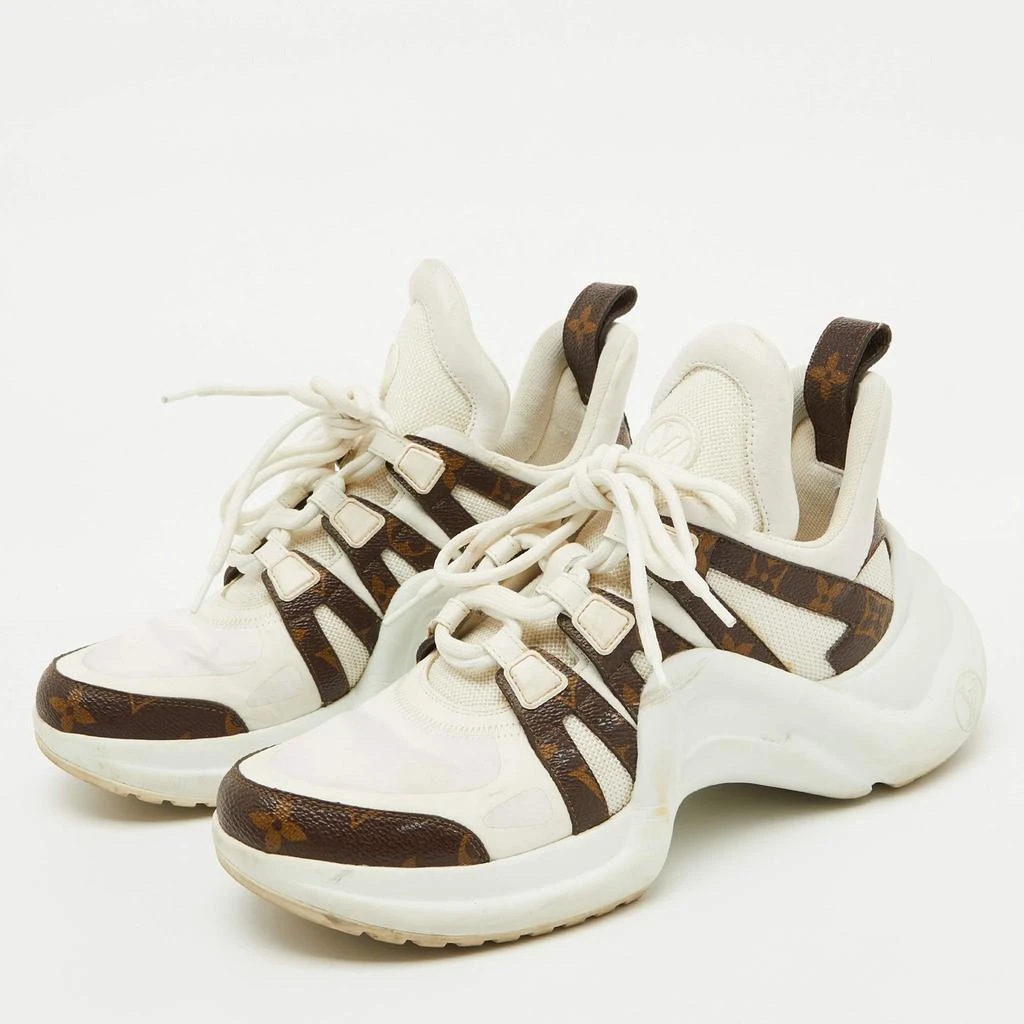 Louis Vuitton Louis Vuitton White Leather and Monogram Canvas Archlight Sneakers Size 38.5 2