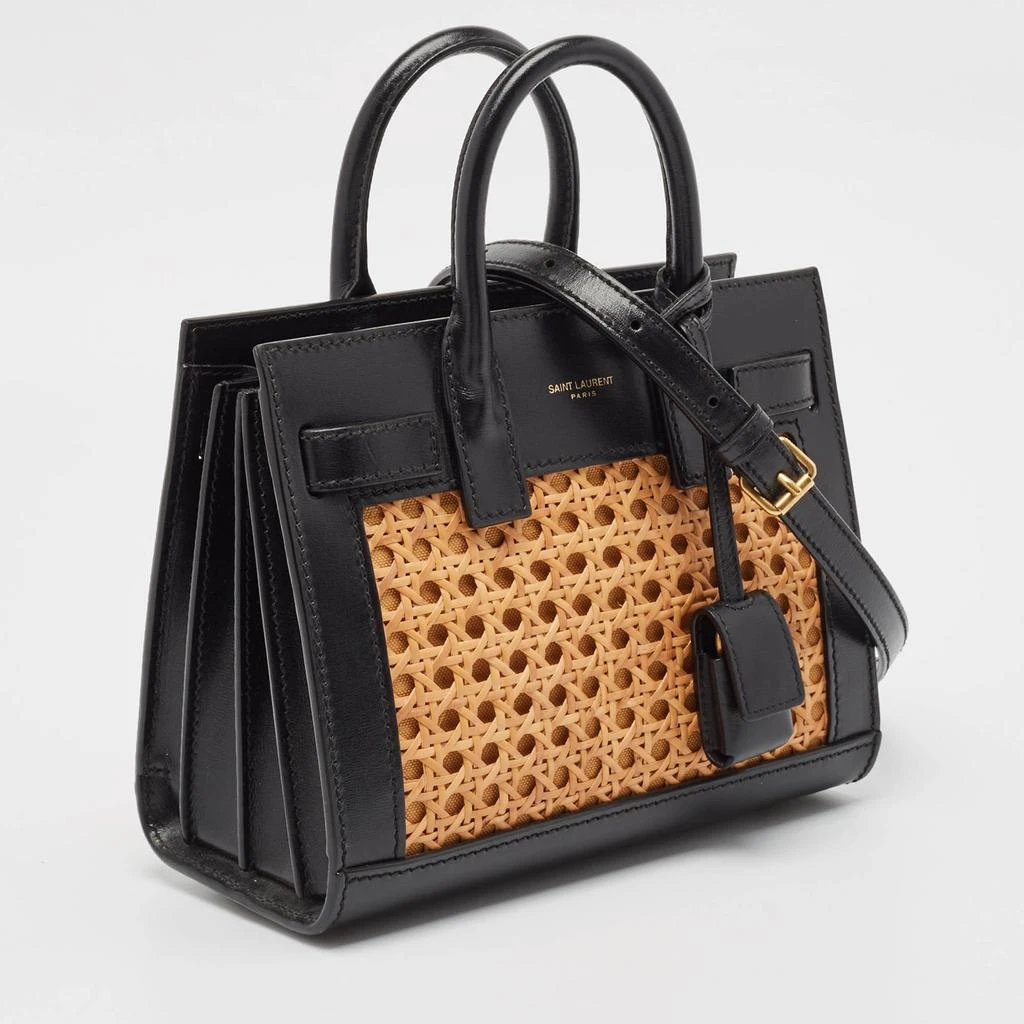 Yves Saint Laurent Saint Laurent Black/Beige Leather and Bamboo Woven Nano Sac De Jour Tote 3