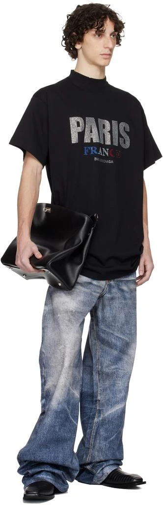Balenciaga Black 'Paris' Strass Vintage Jersey Oversized T-shirt 4