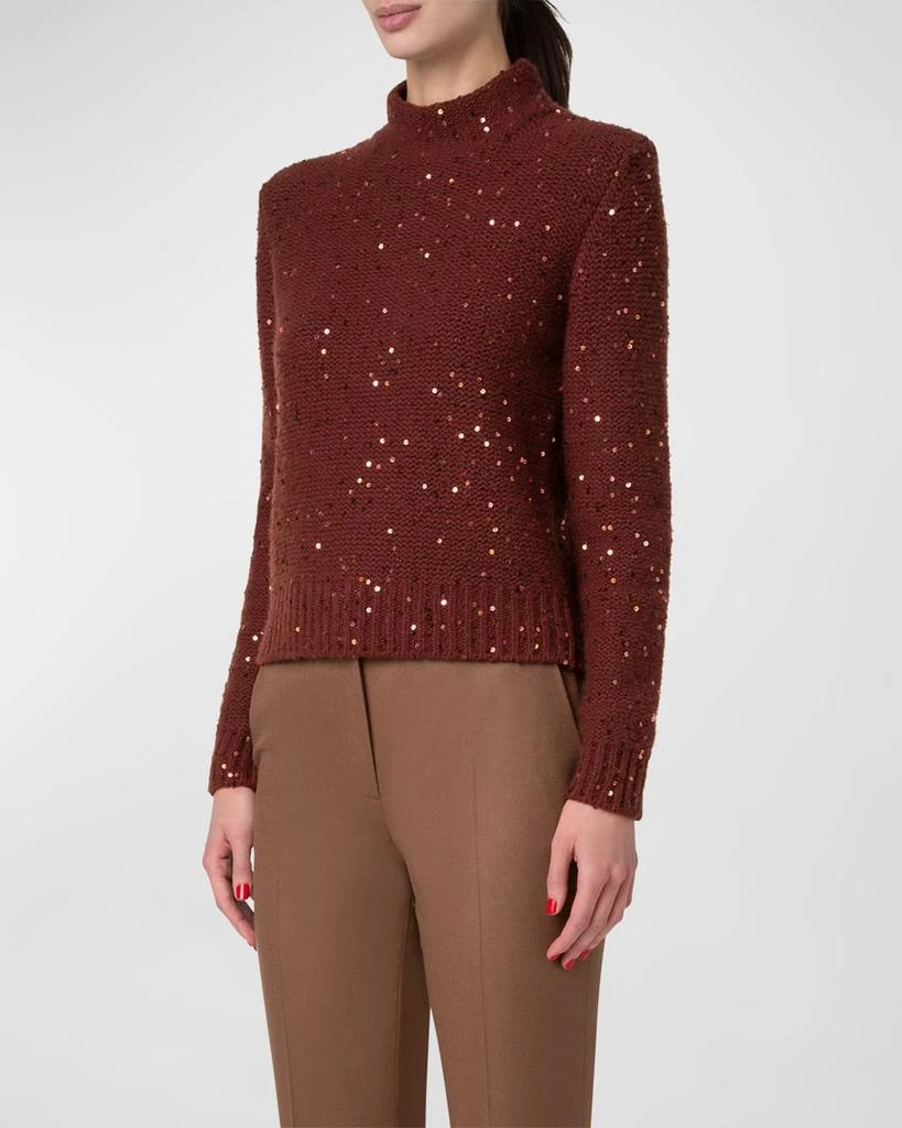 Akris Mock-Neck Sequin Wool-Cashmere Sweater 5