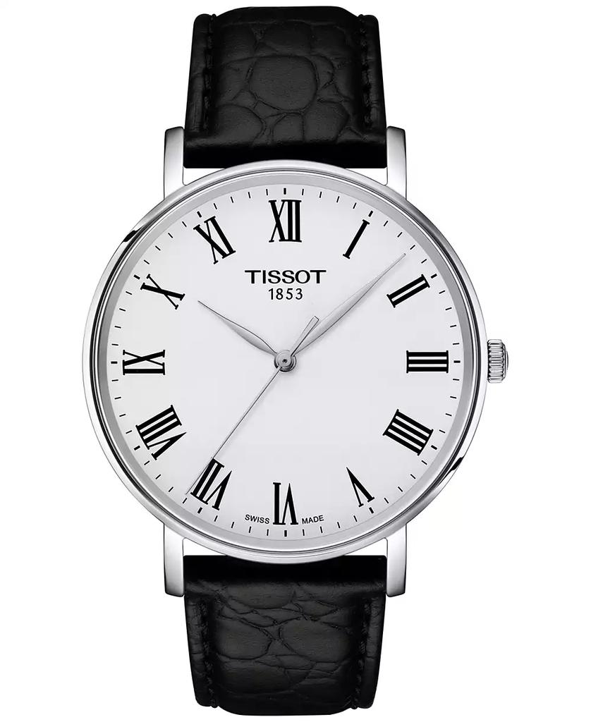 Tissot Men's Swiss Everytime Black Leather Strap Watch 40mm