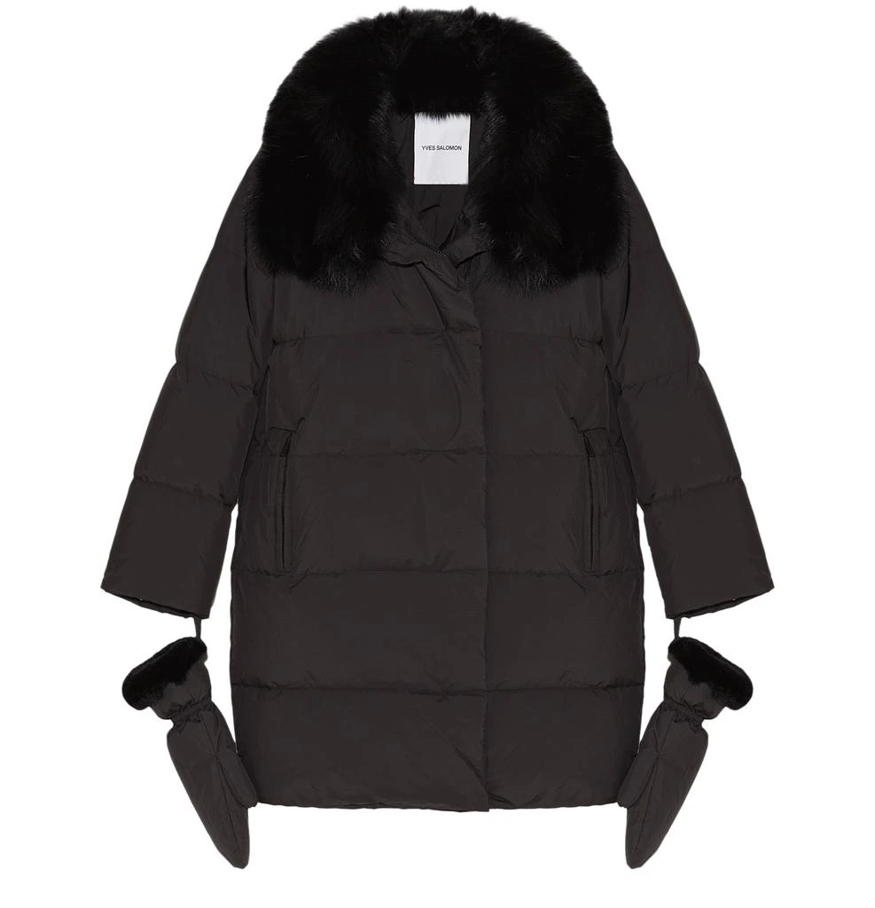 YVES SALOMON Belted puffer jacket made from a waterproof technical fabric with fox and rabbit trims 1