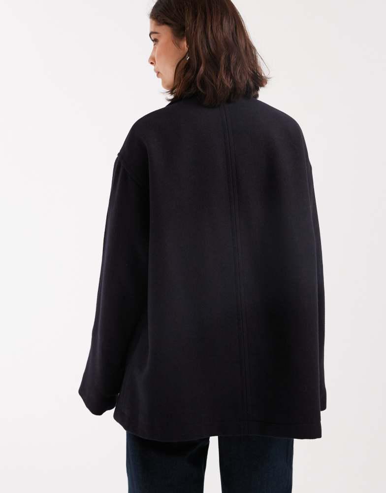 ASOS ASOS DESIGN brushed funnel neck coat with toggle detail in
