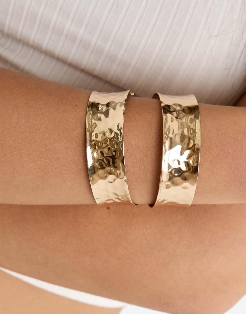 Stradivarius Stradivarius 2 pack of textured bangles in gold