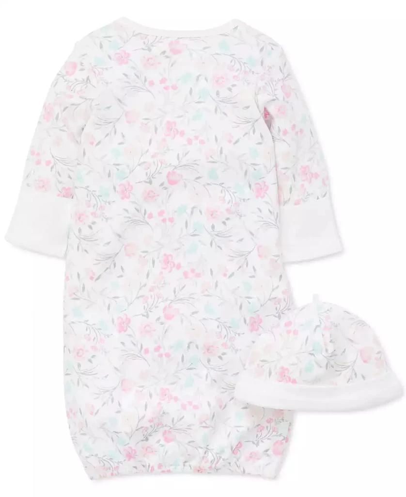 Little Me Baby Girls Cotton Floral Print Hat and Gown, 2 Piece Set 2