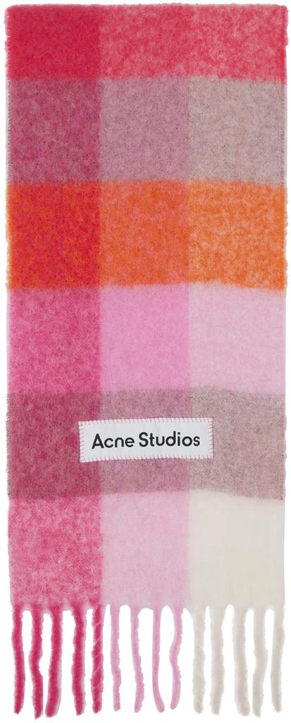 Acne Studios Pink & Orange Mohair Checked Scarf 1