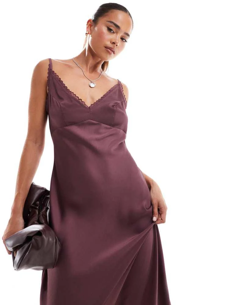 ASOS ASOS DESIGN lace trim midi cami slip dress in burgundy - Dresses &  Skirts - BeyondStyle