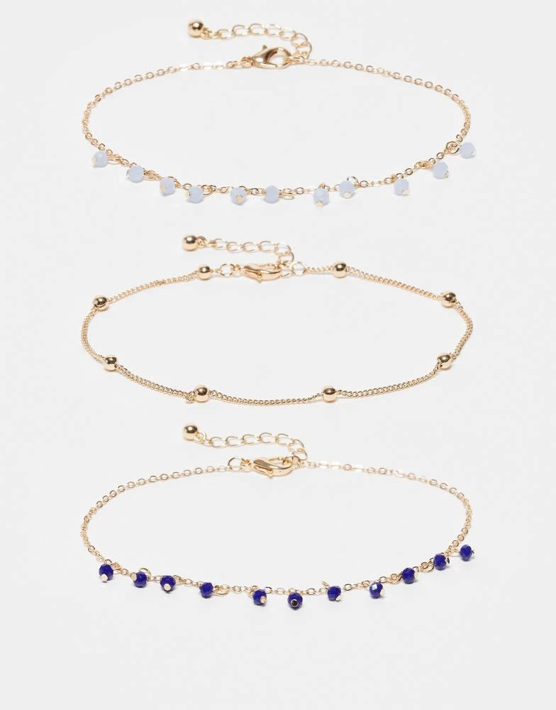 ASOS ASOS DESIGN beaded pack of 3 anklets in gold tone 1