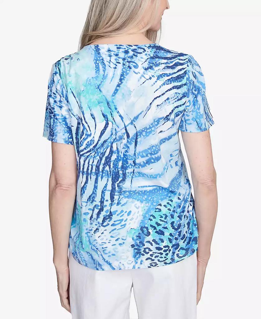 Alfred Dunner Petite  Animal Printed Top with Ruched Sides