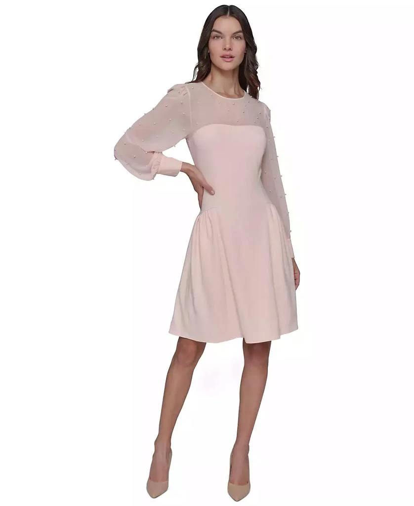 karl lagerfeld paris women's jacquard a-line dress Karl Lagerfeld Paris Women's Floral Collared Shirt Dress - Pearl Blush main image 0