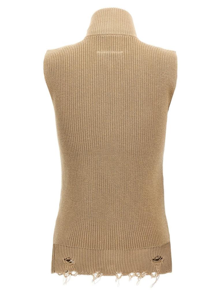 MM6 Destroyed Cotton Knit Vest With High Neck