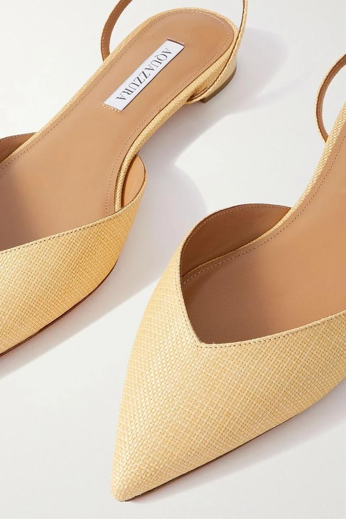 Aquazzura Beyond leather-trimmed woven raffia point-toe flats 4
