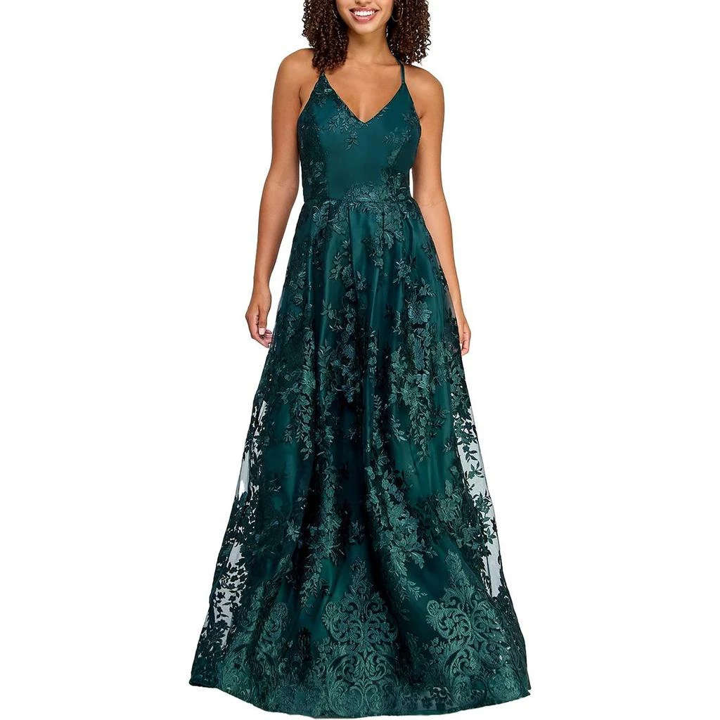 BCX Juniors Womens Floral Embroidered Maxi Evening Dress 4