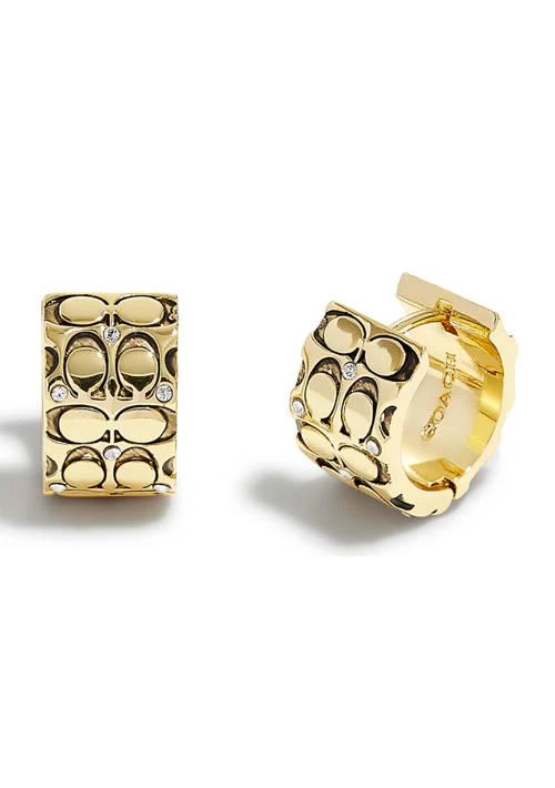 Coach Quilted C Swarovski Crystals Huggie Earrings 1