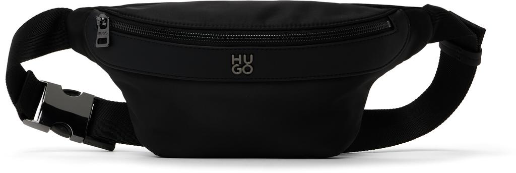 HUGO BOSS｜ (Matte-twill belt bag with double flap pocke HUGO - Matte-twill belt bag with double flap pockets - Black