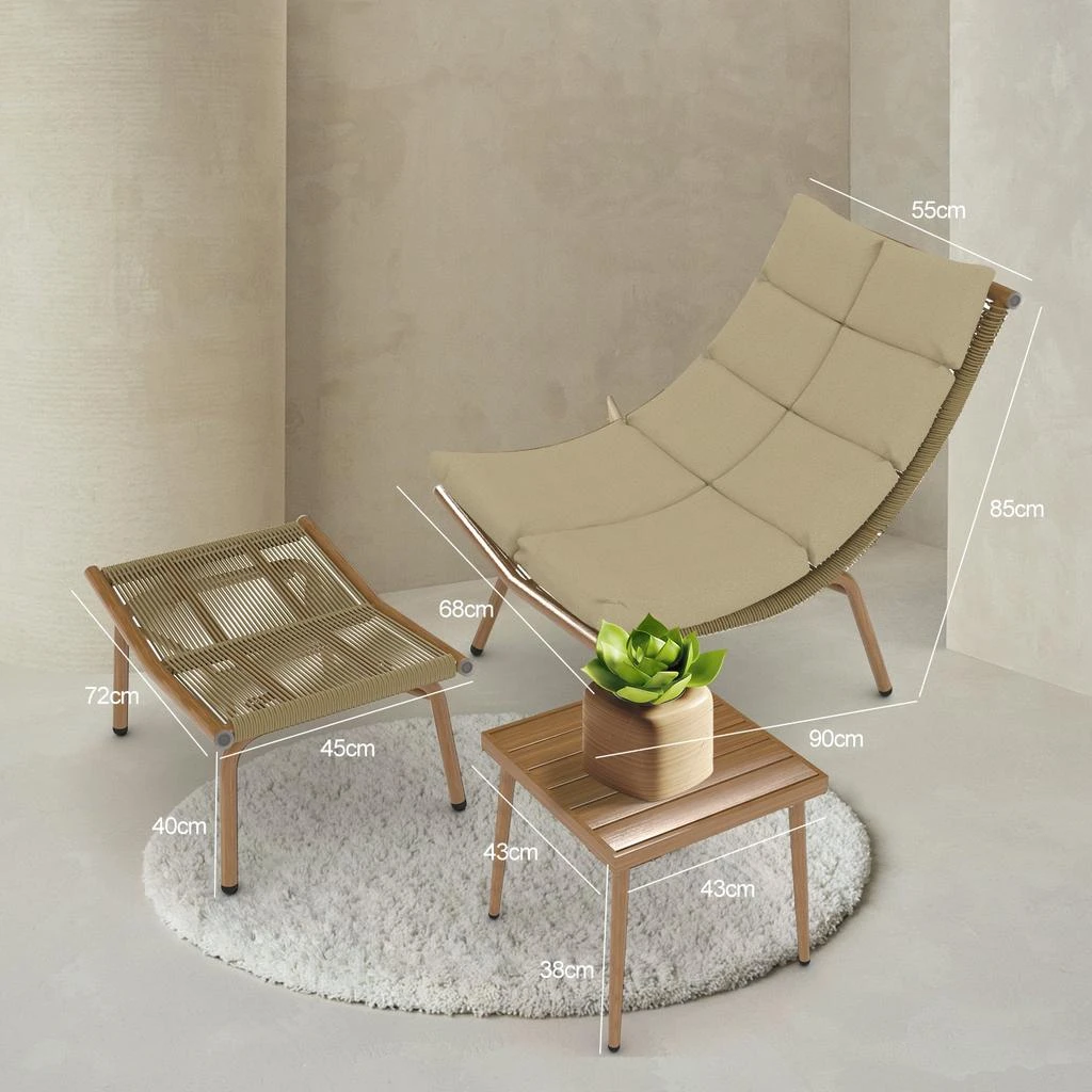 Simplie Fun Simplie Fun Chaise Lounge Chair with Table for Outdoor Indoor Wood-Color Alloy 5