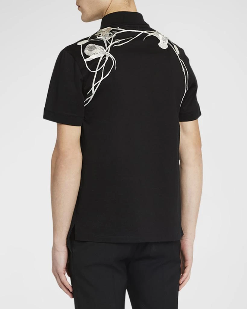Alexander McQueen Men's Floral Embroidered Pique Polo Shirt 3