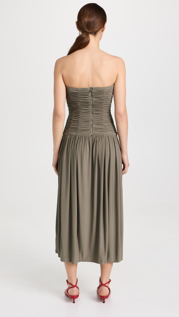 Tibi Drapey Jersey Ruched Strapless Dress