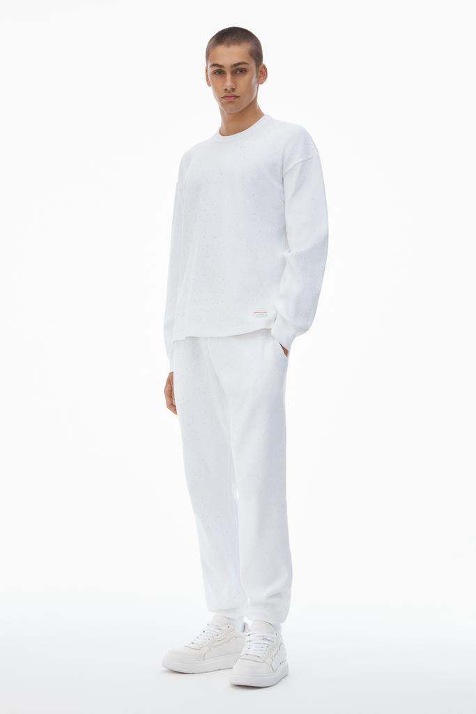 Shop Crystal Hotfix Crewneck Long-Sleeve Tee in Waffle Knit on