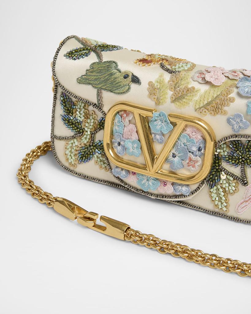 Valentino Loco Small Flower Bird Beaded Satin Shoulder Bag