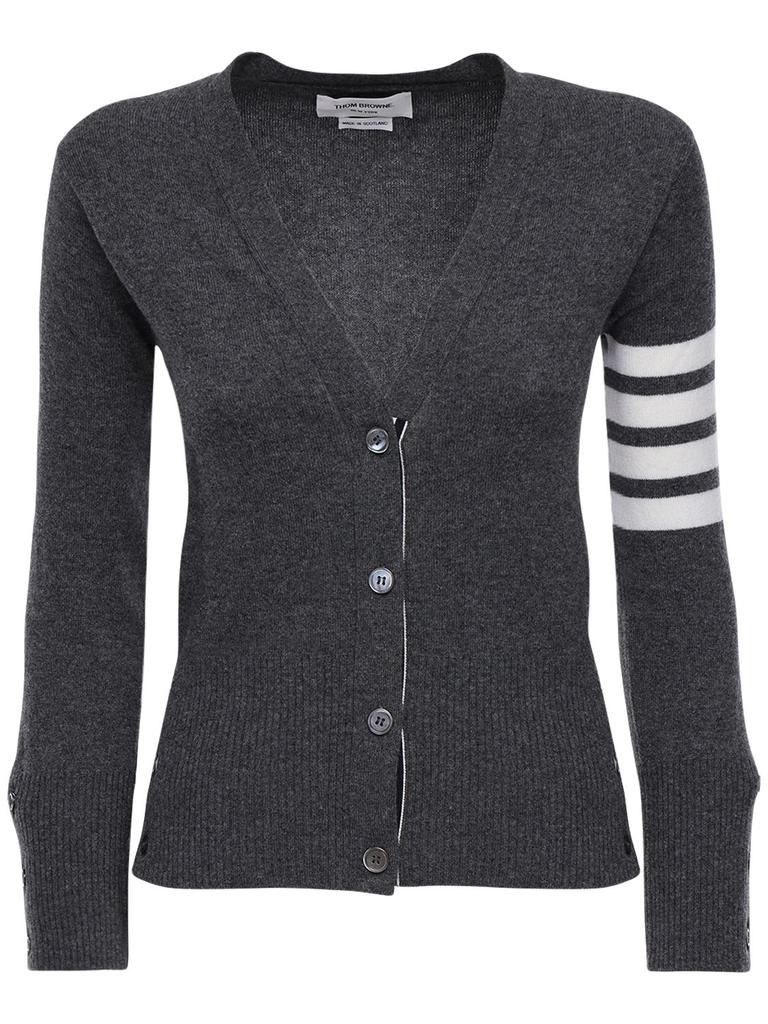 THOM BROWNE Intarsia Stripes Cashmere Knit Cardigan