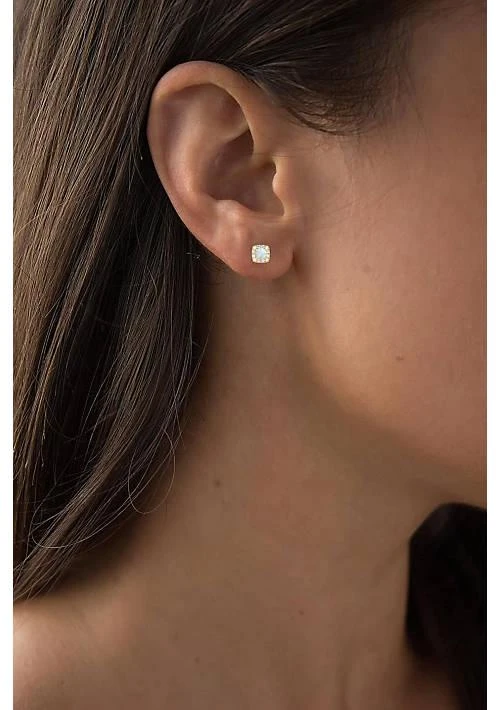 LULEA Lab Created Sterling Silver Rose 4mm Created Opal 
1mm Created White Sapphire Cushion Halo Screwback Earrings 3