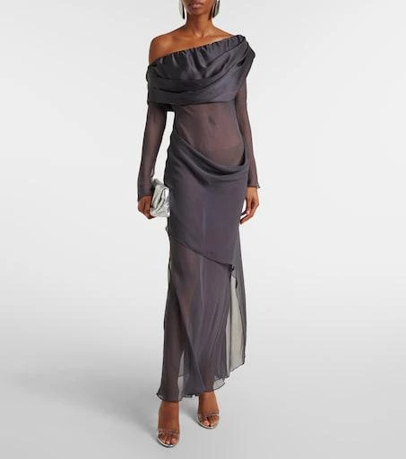 christopher esber silk maxi dress Christopher Esber Silk Draped Shawl Dress in Grey Size 4