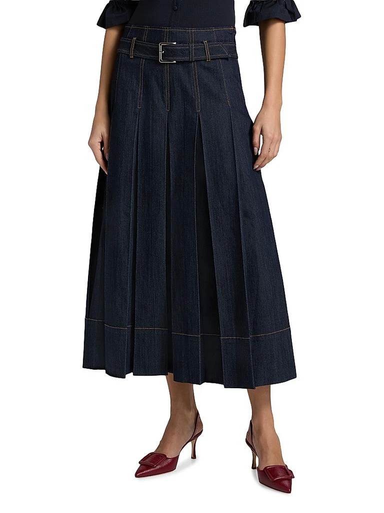 Cinq à Sept Rylee Pleated Denim Belted Maxi-Skirt 3