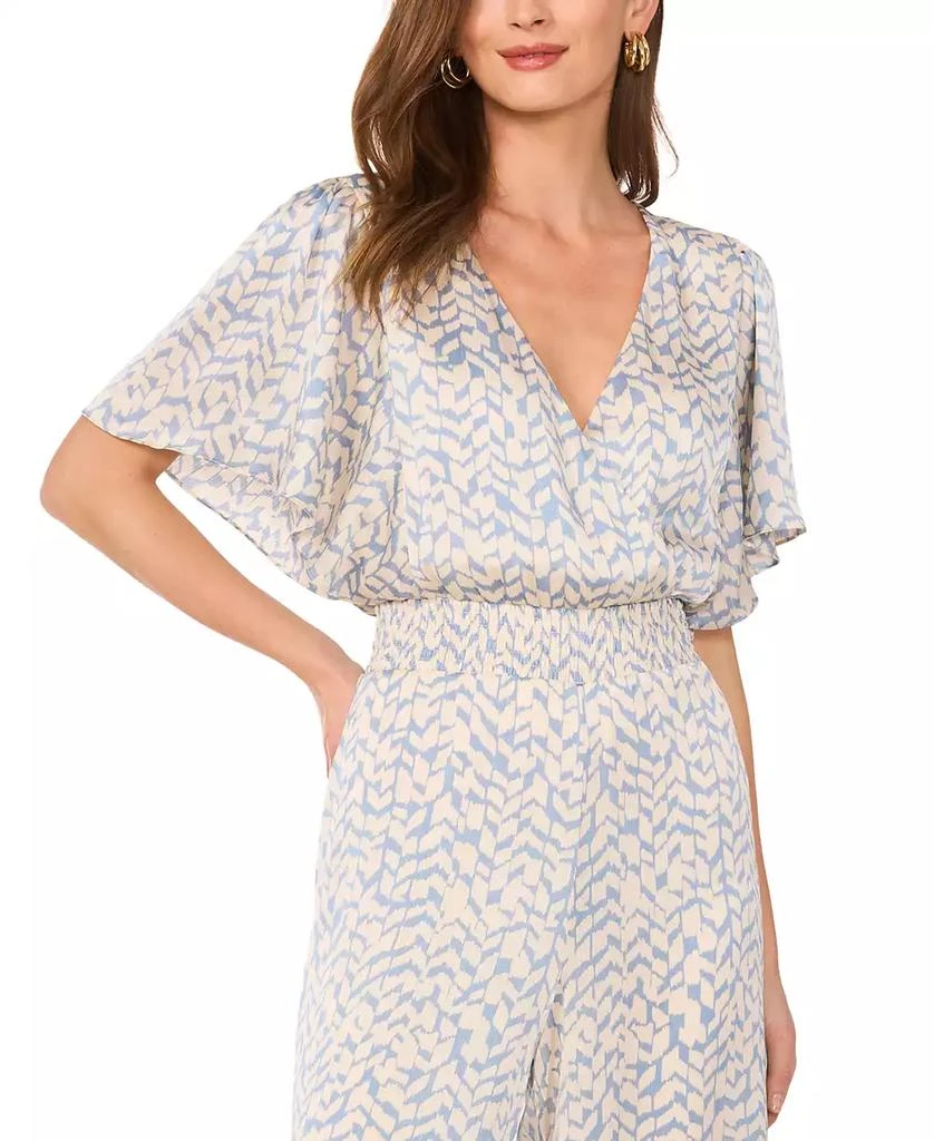 Vince Camuto Women's Printed Smocked-Waist Flutter-Sleeve Jumpsuit 3