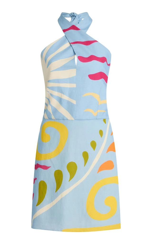 Cala de la Cruz Exclusive Veneta Twisted Linen Mini Dress Blue