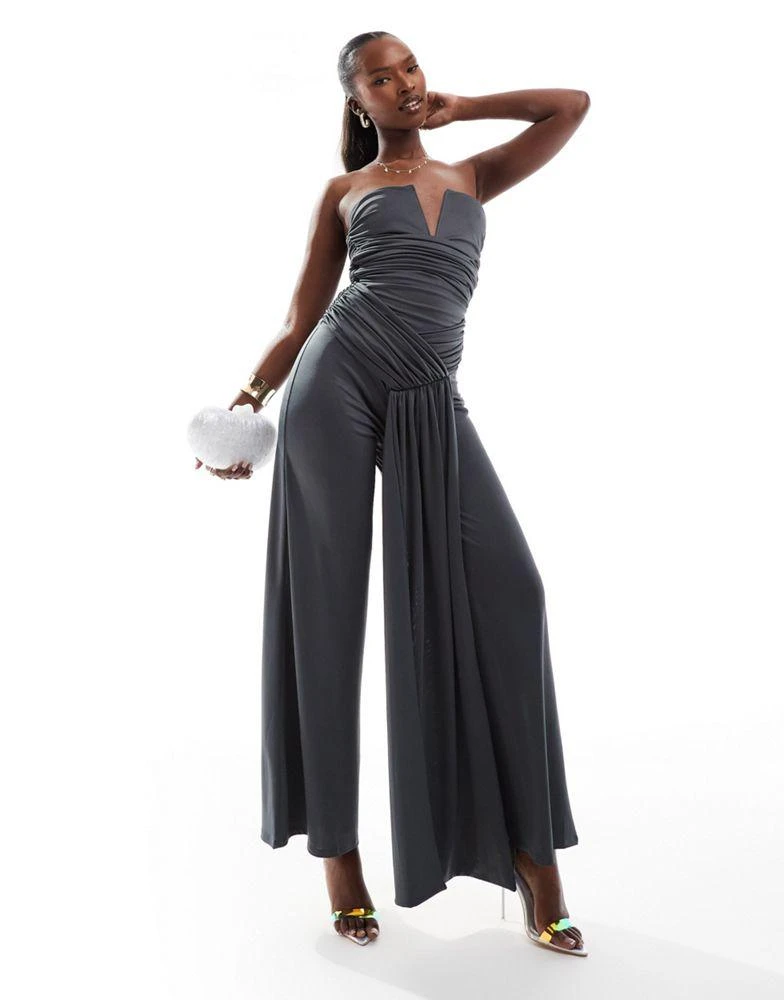 ASOS ASOS DESIGN bandeau tie detail wide leg jumpsuit in grey 1