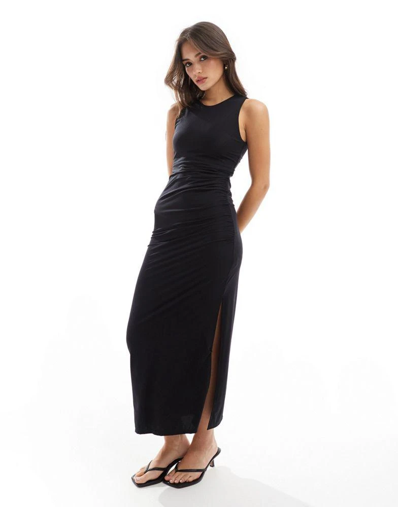 New Look New Look slinky ruched side maxi dress in black 1