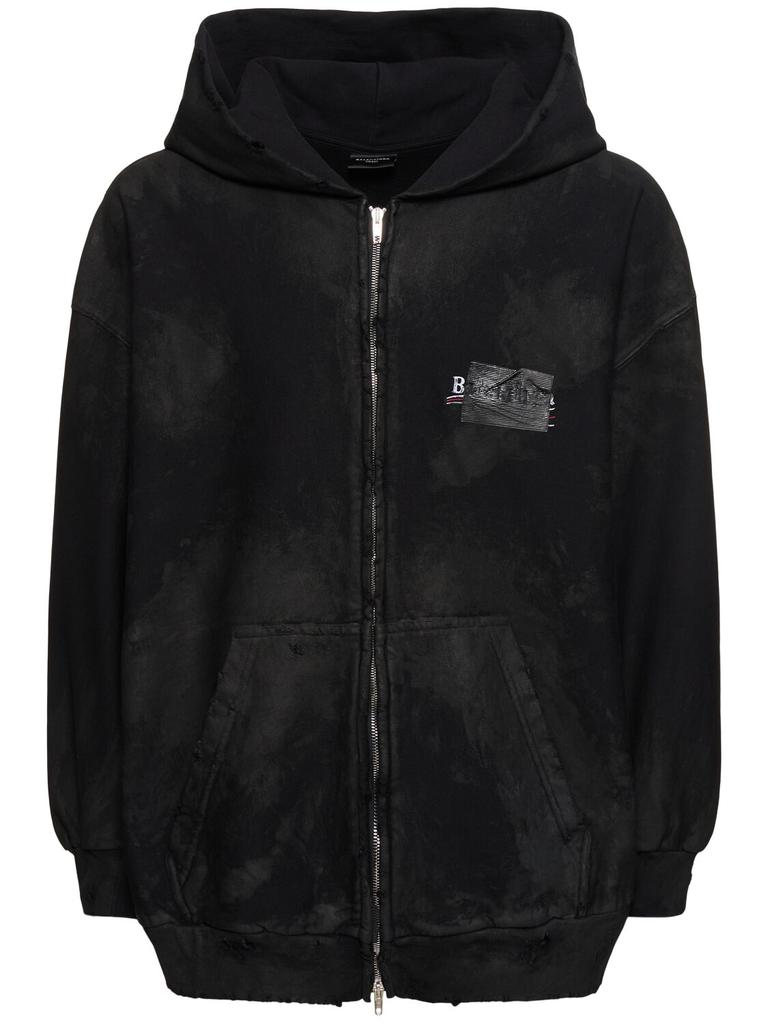 BALENCIAGA Vintage Effect Cotton Sweatshirt Hoodie