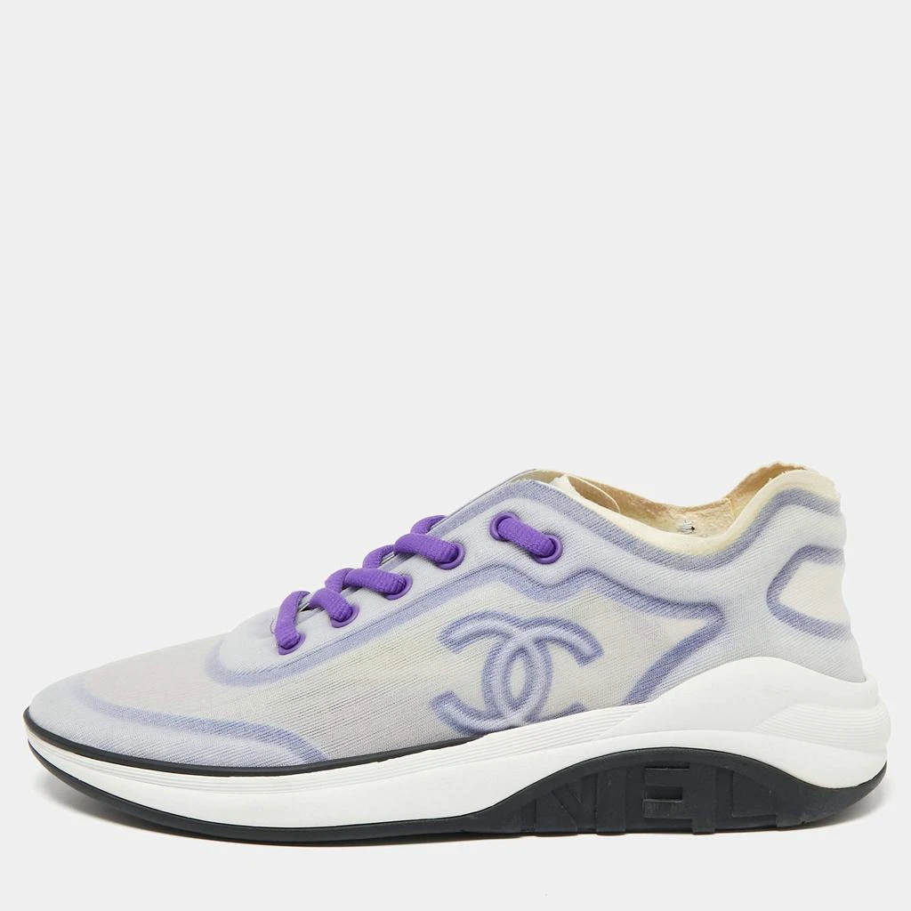 Chanel Chanel Purple/White Net And Fabric Lyrca Logo Trainers Sneakers Size 39 1
