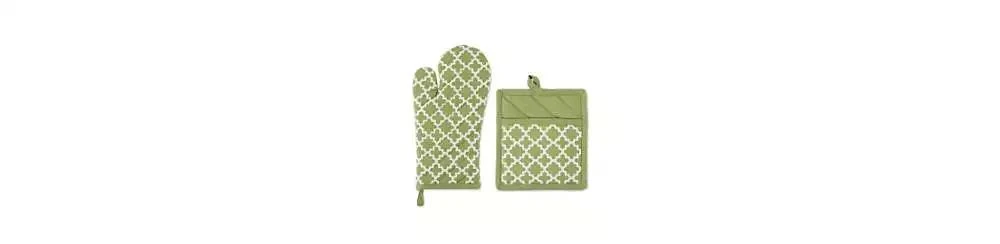 Design Imports Lattice Basics Collection Kitchen Essentials, Oven Mitt Potholder Set, Antique Green, 2, Piece 1