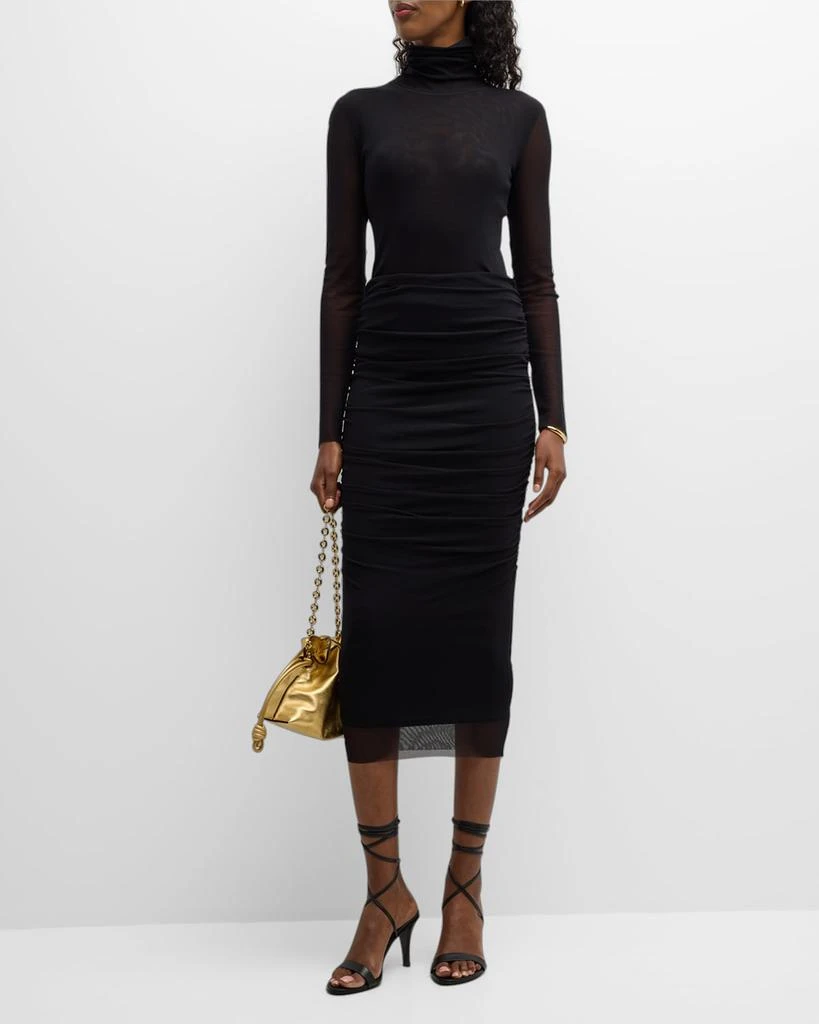 FUZZI Ruched Tulle Pencil Midi Skirt 3