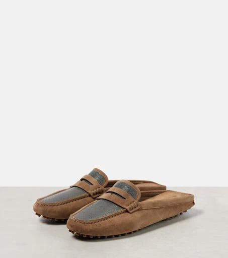 Brunello Cucinelli Monili suede driving mules 4