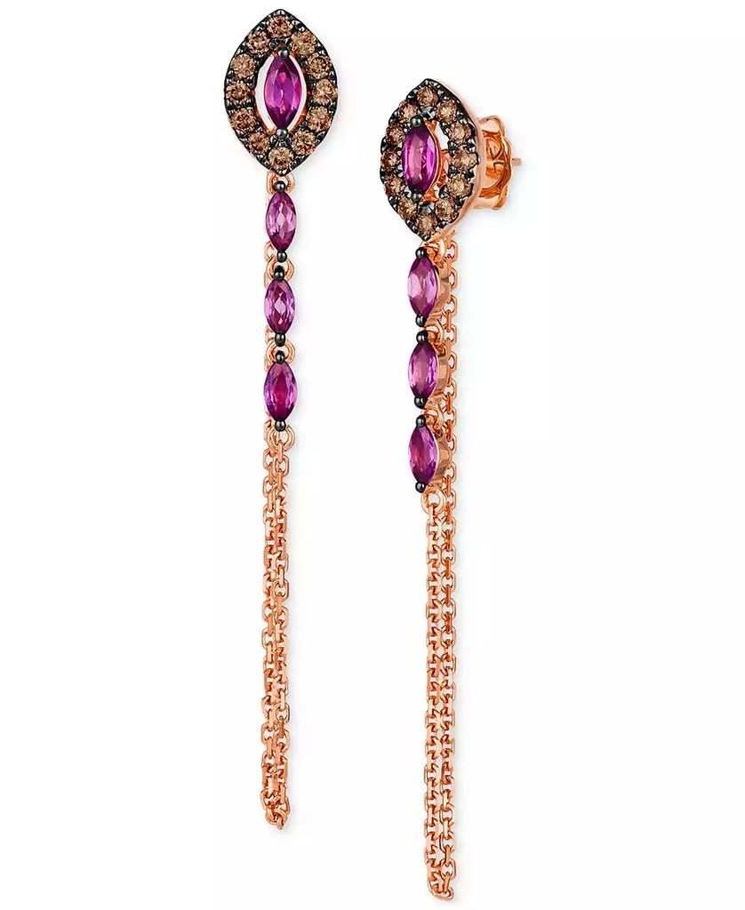 Le Vian Chocolatier Raspberry Rhodolite (3/4 ct. t.w.) 
Chocolate Diamonds (3/8 ct. t.w.) Linear Drop Earrings in 14k Rose Gold 1