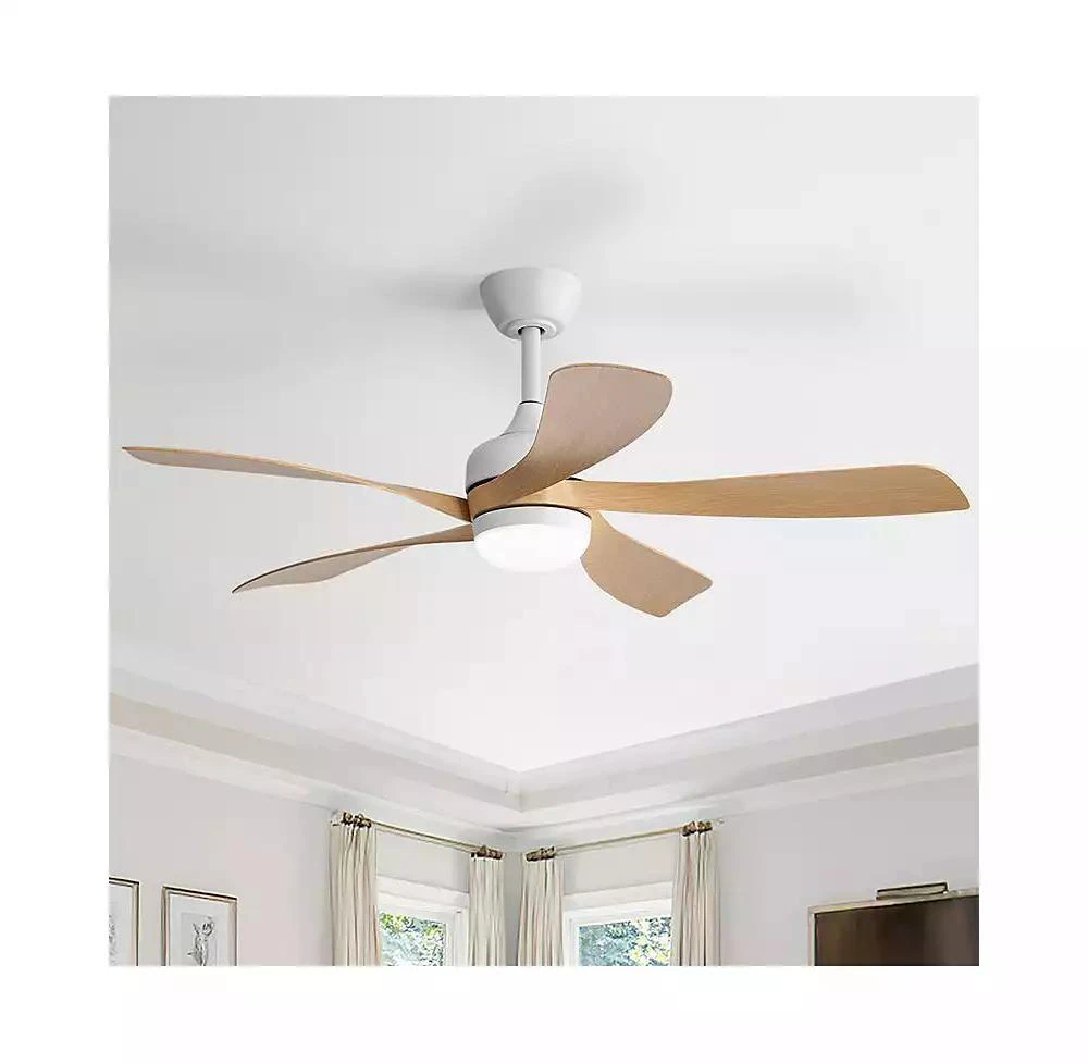 Sofucor 52-inch Minimalist White 5-Blade Flush Mount with Remote Control and Led Light