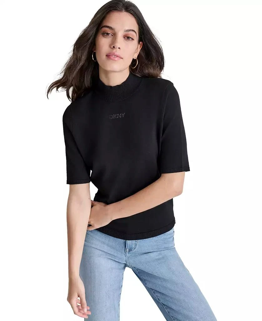 DKNY Petite Mock-Neck Embellished-Logo Sweater 1