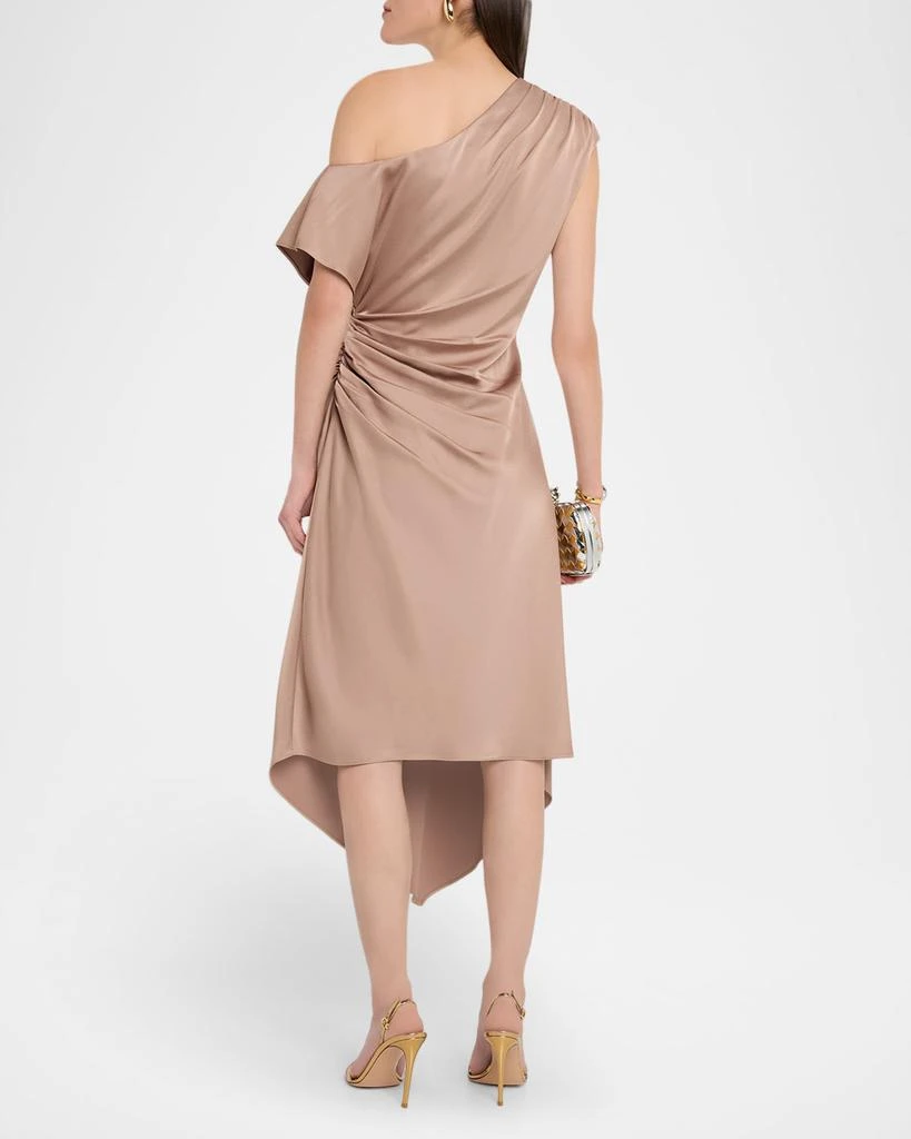 Aidan Mattox Draped One-Shoulder Crepe Back Satin Midi Dress 3