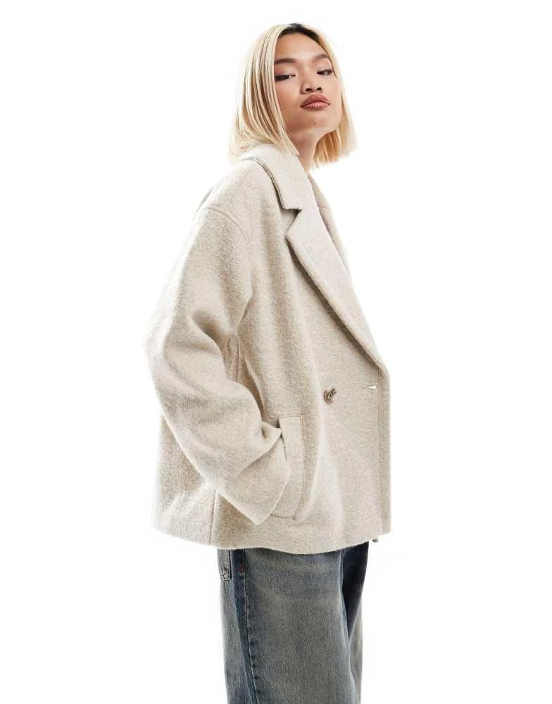 Native Youth Native Youth boucle double breasted cropped coat in cream 1