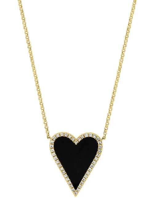 Effy 1 5 Ct. T.w. Diamond And 2.75 Ct. T.w. Onyx Heart Pendant Necklace In 14K Yellow Gold 1