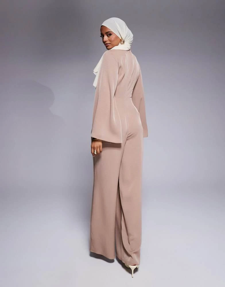 ASOS ASOS DESIGN twist front wide leg jumpsuit in camel 4