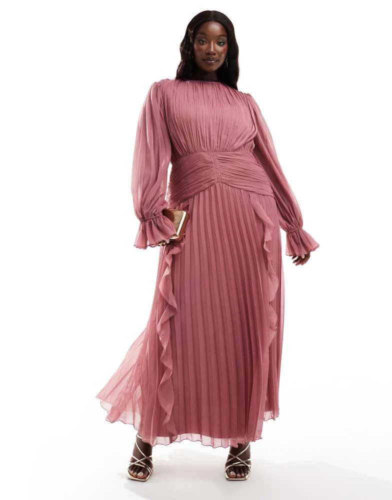 ASOS ASOS DESIGN Curve high neck ruched belt detail maxi dress in dusky pink 1