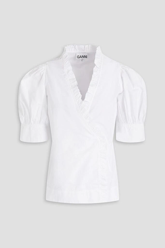 GANNI Ruffled cotton-poplin wrap blouse 1