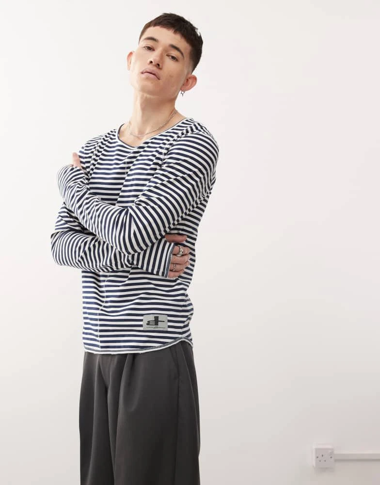 Cheap Monday Cheap Monday x Landon Barker long sleeve t-shirt with back print in black and white stripe 1