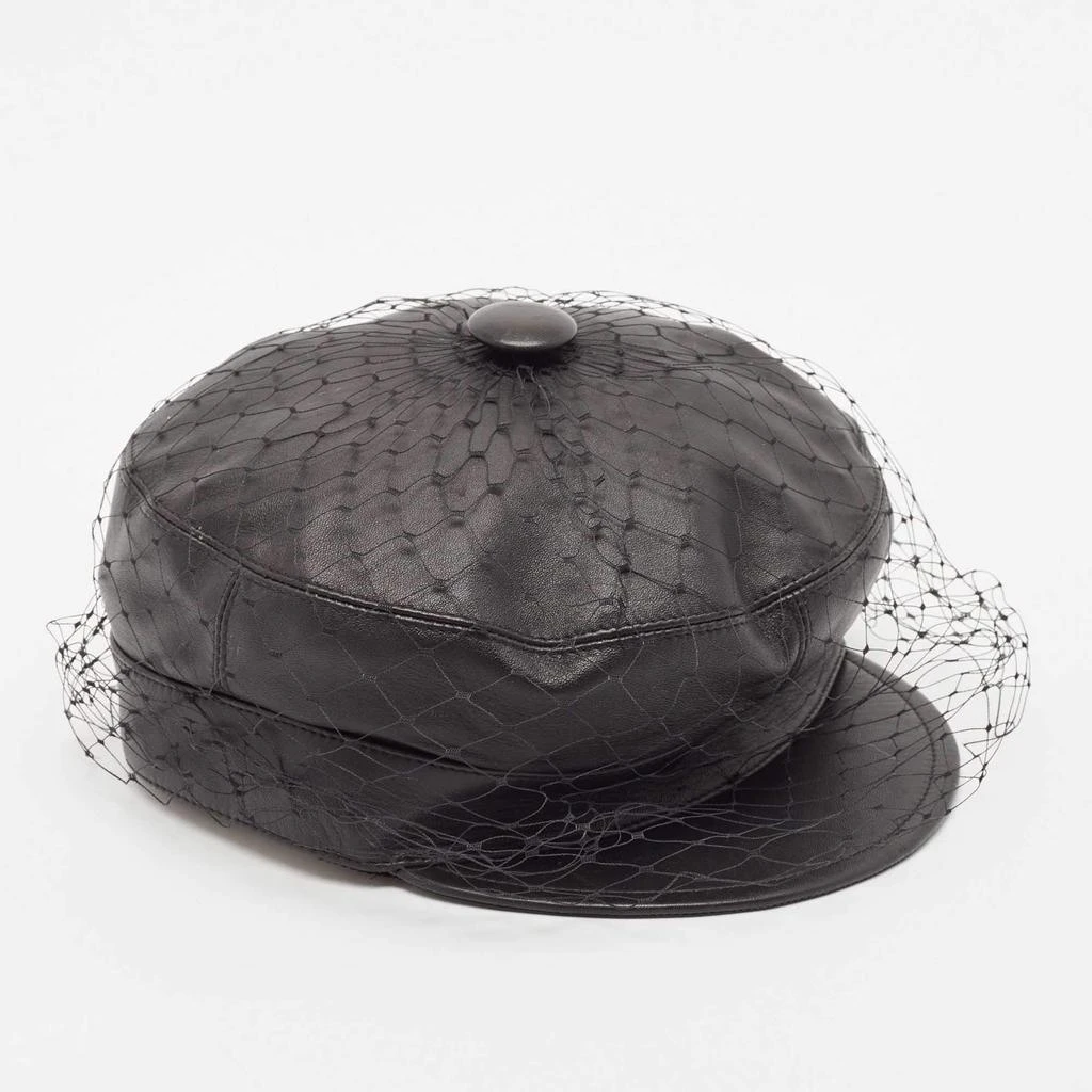 Dior Christian Dior Black Leather Arty Beret Cap With Veil  1