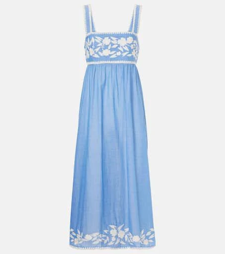 Juliet Dunn Embroidered cotton chambray midi dress 1