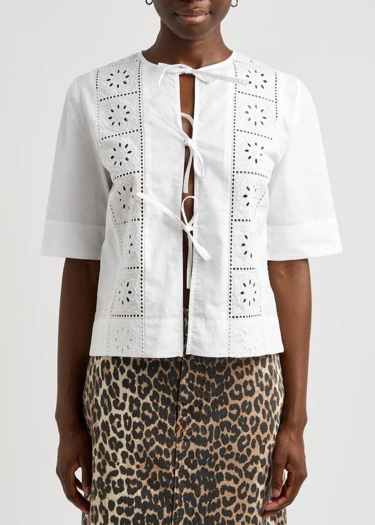 Ganni Broderie anglaise tie-front cotton top 2